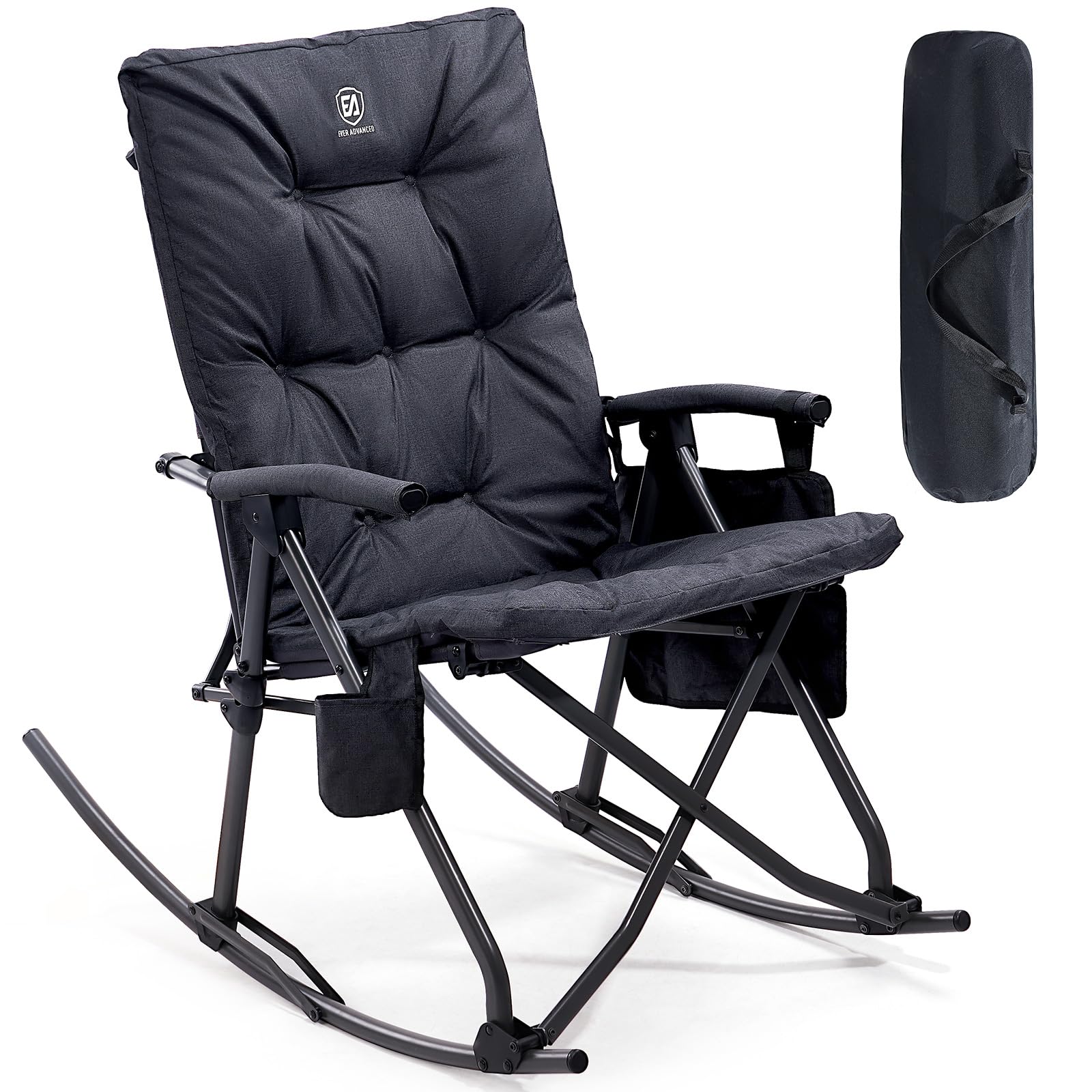 EVER ADVANCED Oversized Folding Rocking Camping Chair, Padded Portable ...