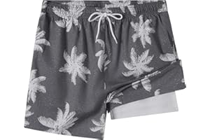 Roxdme Men's Swim Trunks with Compression Liner - 5 Inch Quick Dry Board Shorts for Swimming Beach with Secure Zipper Pockets