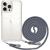 BEIMEITU Lanyard Case for iPhone 15 Pro Max Strap Clear, Protective Cell Back Cover with Adjustable Neck Cord Strap Lady,Transparent PC Crossbody Phone Case for iPhone 15 Pro Max Rope Men Summer