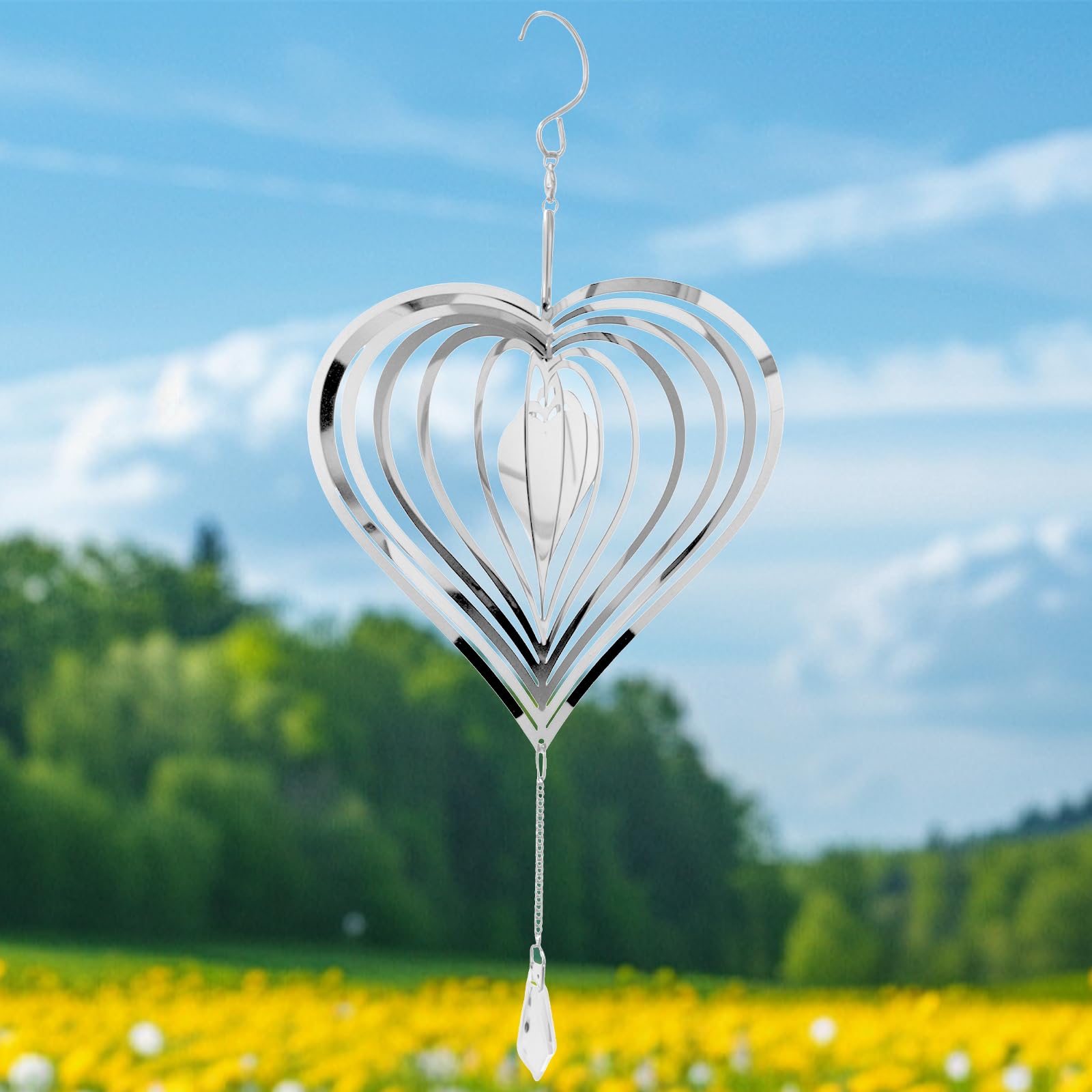 Stainless Steel Wind Spinner, Love Heart 3D Metal Hanging Wind Spinners, Indoor Outdoor Metal Wind Spinners for Garden, Sculptures & Spinners for Garden Yard Balcony Decor