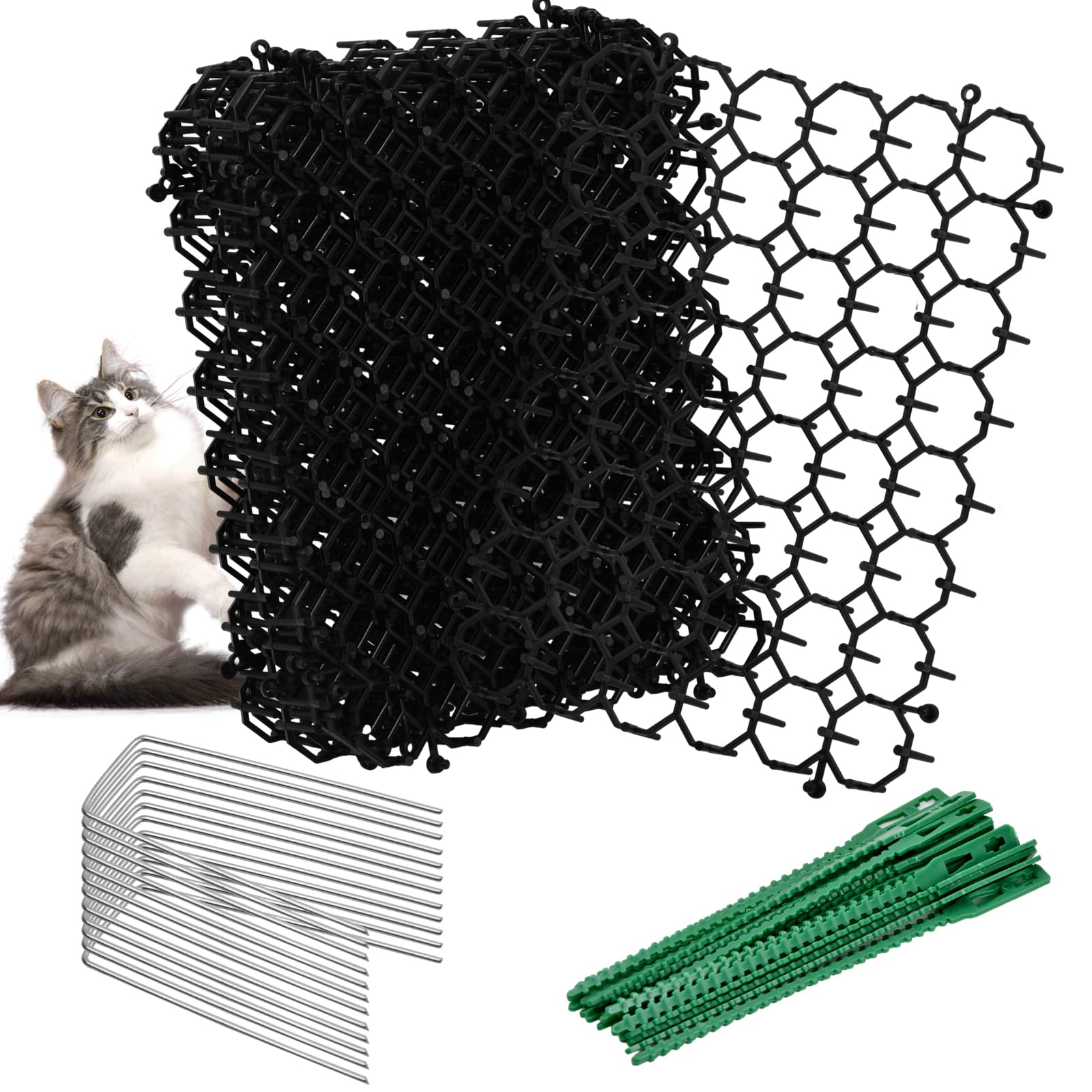 Suchoow 12 Pcs Cat Scat Mat Anti Cat Spikes Cat Spikes, Cat Scat Mat with Spikes, ABS Plastic Pet and Dog Deterrent Prickle Mat, Flat Prickle Strip Dig Stopper, with 12 Nails and 20 Cable Ties