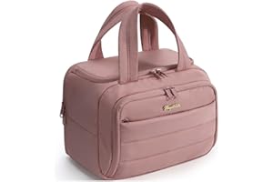 Bagstellar Travel Toiletry Bag, Lightweight Wide-open Large Puffy Toiletry Bag for Women, Quilted Makeup Bag Organizer Water-resistant Cosmetic Bag with Handle for Toiletries, Essentials, Accessories