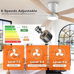UOJ Ceiling Fans with Lights, 52 inch Low Profile