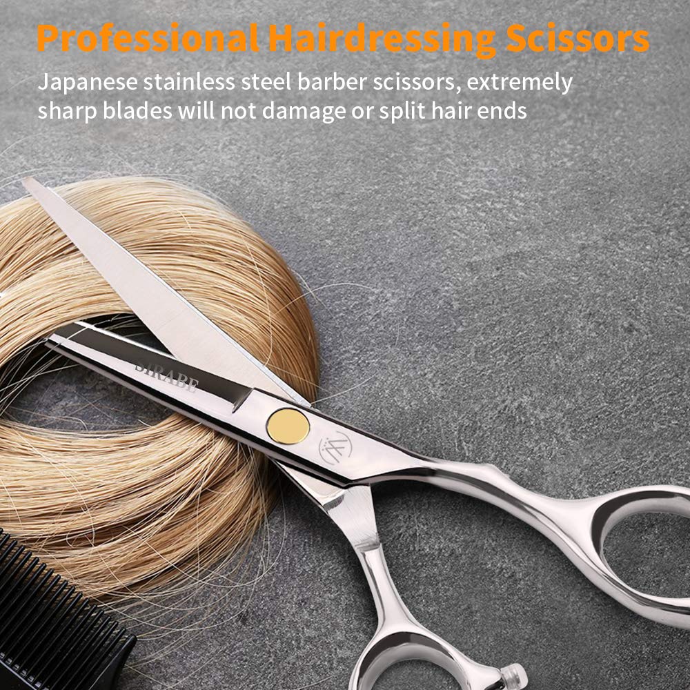 Sirabe Hair Cutting Scissors Shears - 6.5” Professional Razor Edge Haircut Scissor Japanese Stainless Steel Hairdressing Shear for Women Men Barber, Salon, Home, Cowhide Protective Cover Included: Beauty