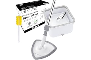 VENETIO Innowellclean Triangle Spin Mop and Bucket Set with Self-Cleaning/ Dry/ Wet 3-in-1 Dirty Separation System | Flat Microfiber Mop for Floor Cleaning - Home & Kitchen Hardwood, Laminate, Tile