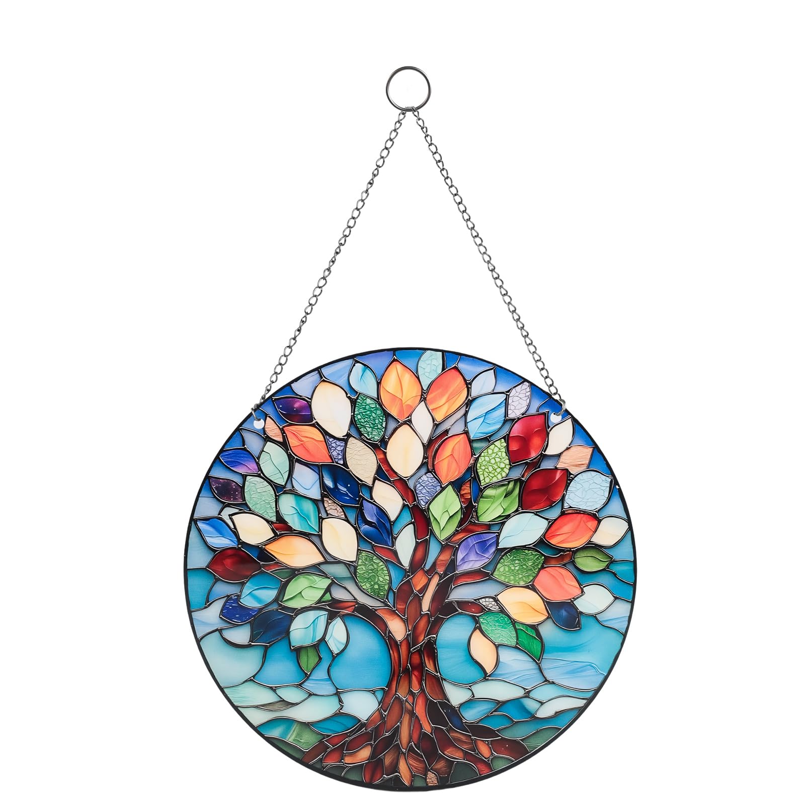 Tree of Life Acrylic Sun Catchers - 8-Inch Colorful Hanging Window Decor with Stained Glass-Style Print, Garden Hanging Ornament, Sun Catcher for Indoor and Outdoor Use, Blue