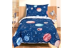 WINGHENLEE Toddler Bedding Set for Boys Girls, 4 Pieces Planet Toddler Comforter Sets, Toddler Bed Sheets Set, Soft and Comfortable, Includes Comforter, Fitted Sheet, Flat Sheet, Pillowcase, Space