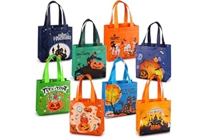 Aviski 8PCS Trick or Treat Bags - Small Multifunctional Non-Woven Halloween Tote Bags with Handles for Gifts Wrapping & Party Supplies