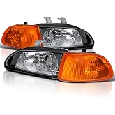 SPEC-D TUNING Black Headlights + Amber Corner Lights | For 1992-1995 Honda Civic 2/3Dr EG Coupe Hatchback