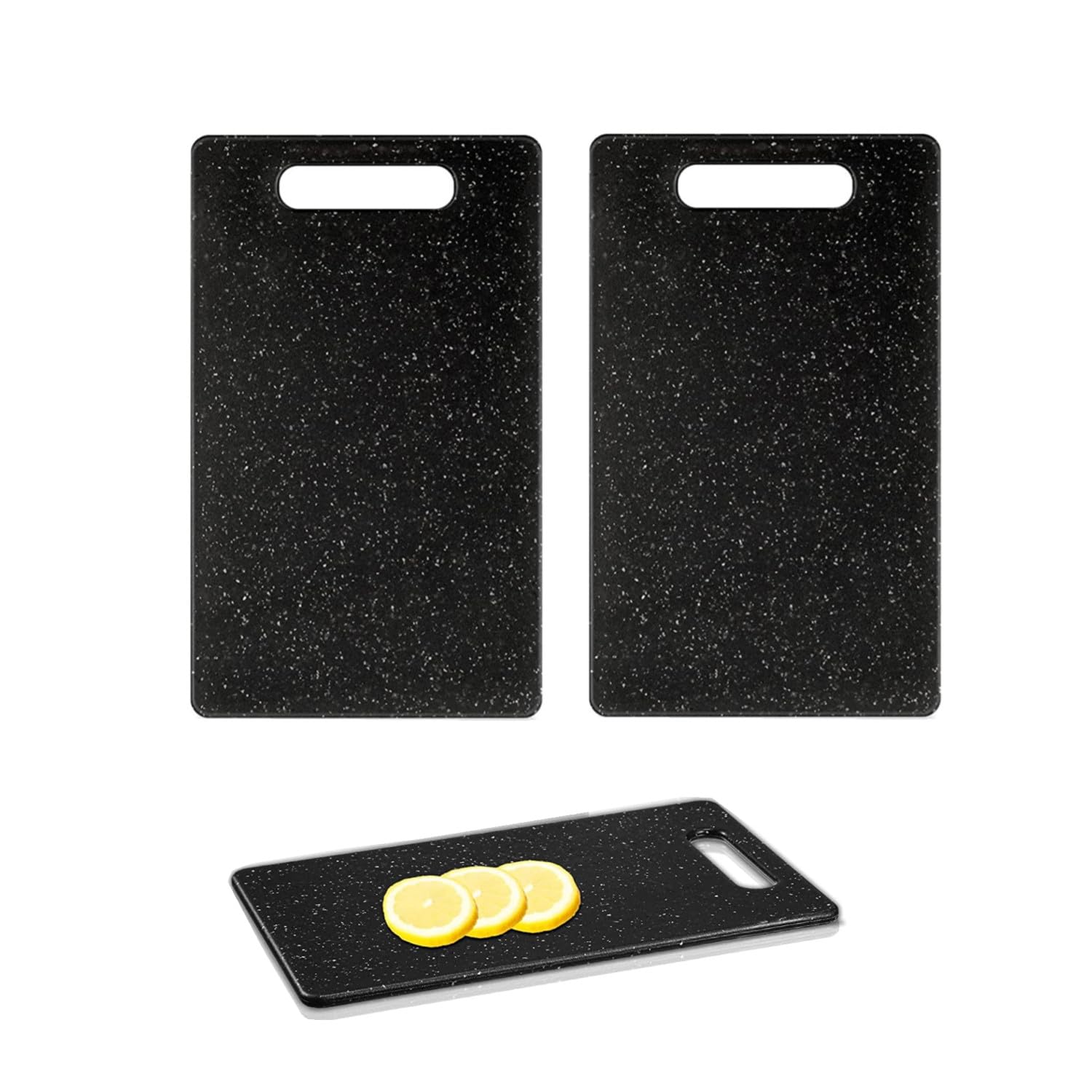 Zhjuju Chopping Board Set Black Branite Look, 2 Piece Chopping Board Sets for Kitchen Non Slip Chopping Boards for Kitchen Double Sided Granite Look Non-Slip Plastic Cutting Board Set Dishwasher Safe