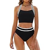 BMJL Women's High Waisted Bikini Sets Two Piece Swimsuits Sporty Tummy Control Bathing Suit Color Block Swim Suit