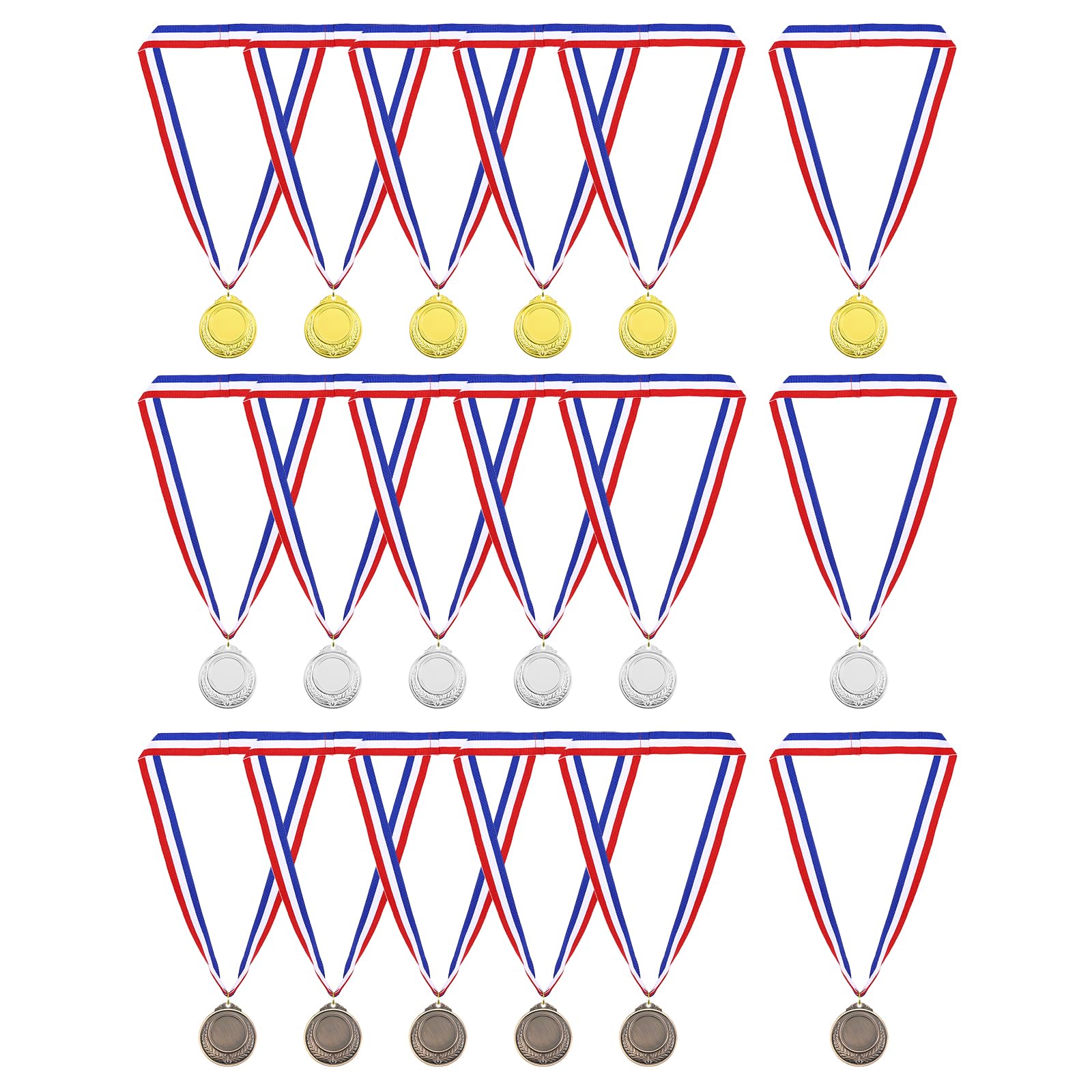 PATIKIL Gold Award Medals, 18 Pcs Blank Style Winner Medals with Neck Ribbon Metal Medals Prizes for Competitions, Party Decorations, 3 Color