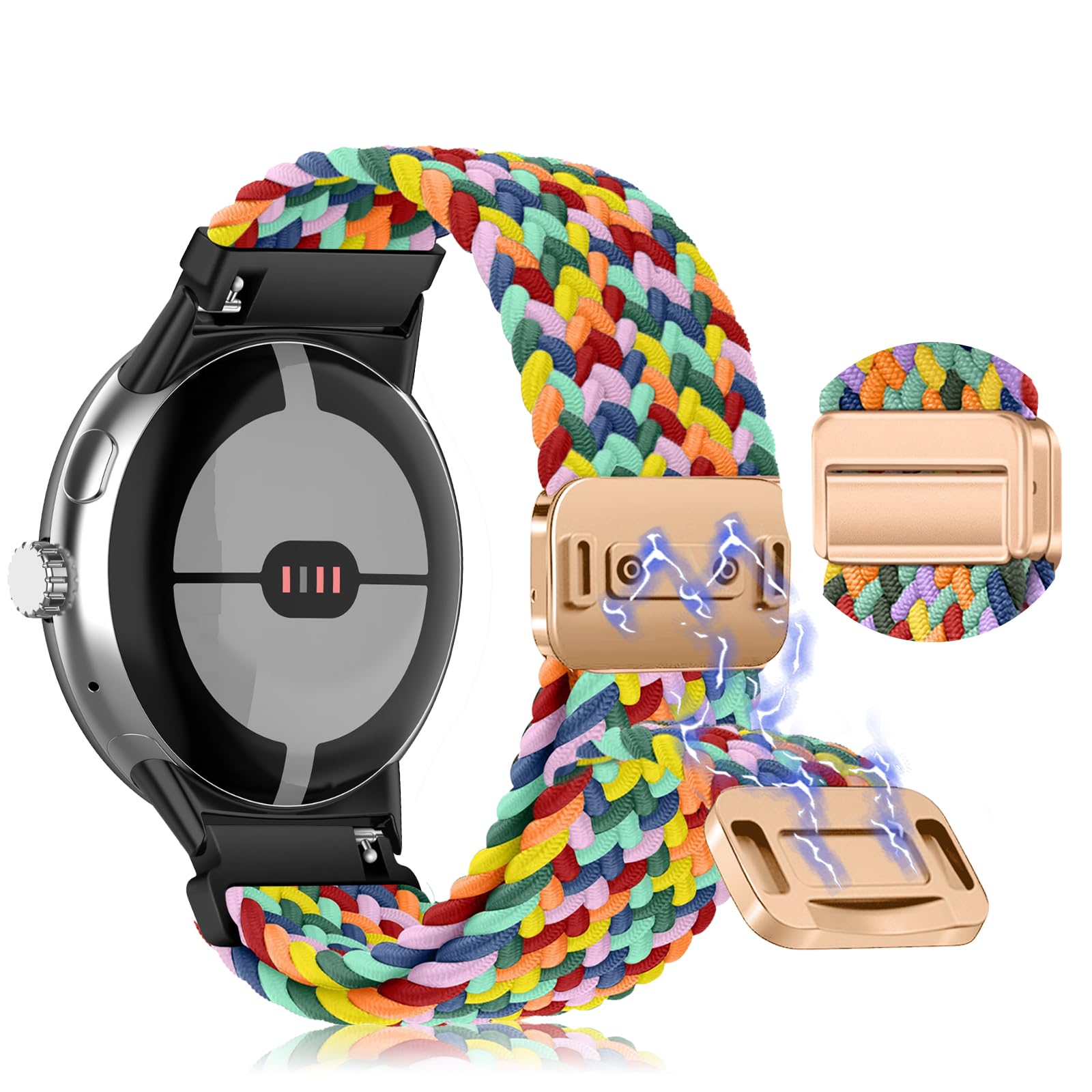 KoGiio Strap compatible with Google Pixel Watch 3 41mm / Google Pixel Watch 2 / Google Pixel Watch, Magnetic Adjustable Watch Band, Soft Nylon Braided Replacement Bracelet Strap Colorful