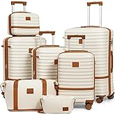 Joyway Luggage Set 7 Piece Suitcase Sets with Spinner Wheel,Hardside Expandable Travel Laggage with TSA Lock (18/20/24/28 White