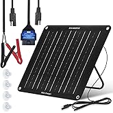 ECO-WORTHY Upgraded OBDII 10W Solar Battery Trickle Charger Maintainer-12V Waterproof Solar Panel Trickle Charger Kit with Portable Stand for Car Truck Boat Mower RV Trailer ATV Marine Battery
