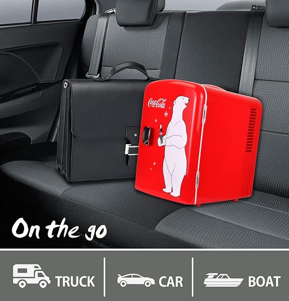 COCA-COLA 12V PORTABLE 4L COOLER/WARMER, AC/DC POWERED, POWER CORDS INCLUDED, COMPACT TRAVEL SPEAKER AND PERSONAL MINI-FRIDGE, UNIQUE GIFT FOR MUSIC-LOVERS