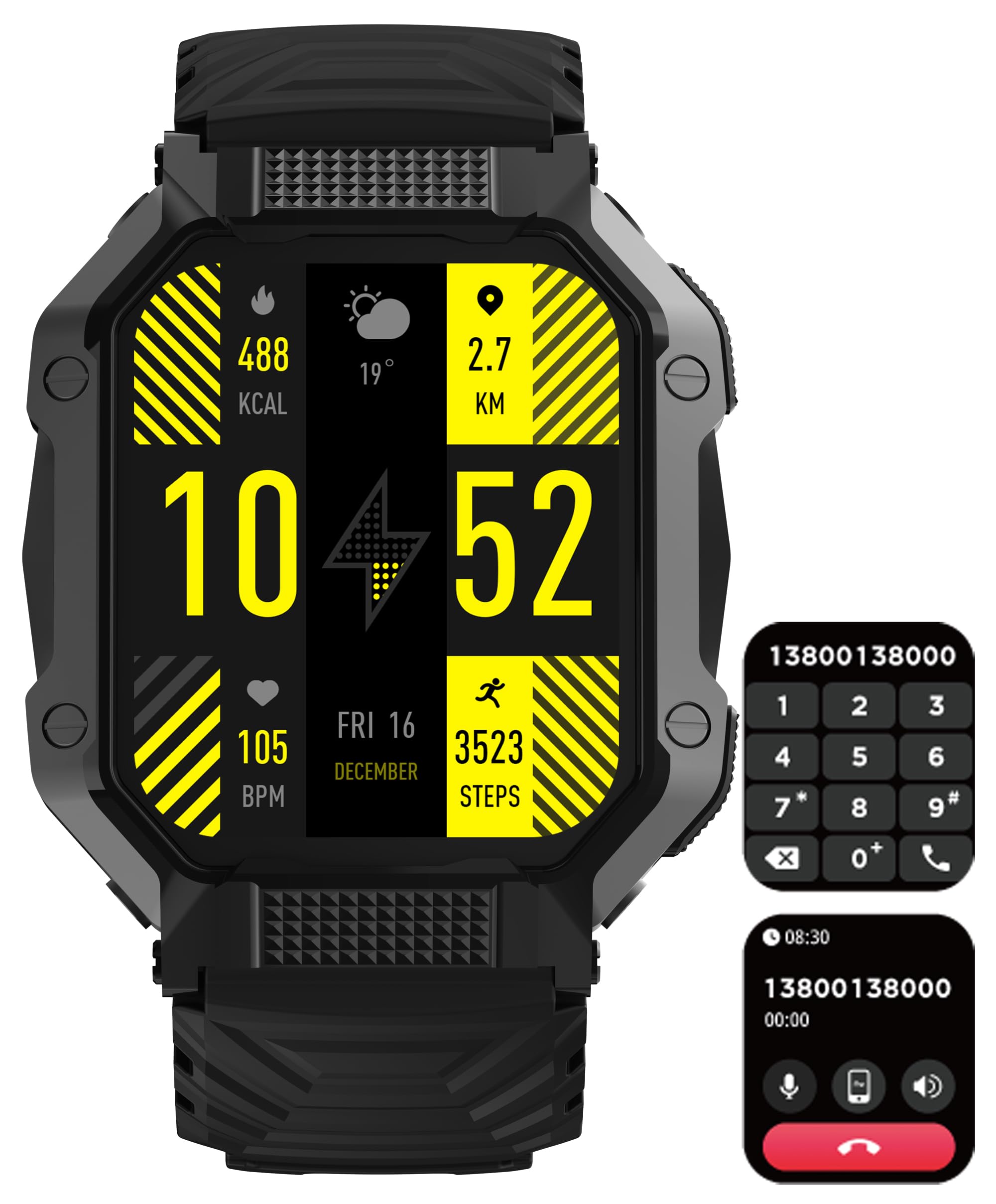 findtime Military Smart Watch Make/Receive Calls 24/7 Heart Rate Blood Oxygen Monitor 1.83" HD Screen Smartwatch Compatible with iPhone Android Phones Tactical Pedometer Sports Modes