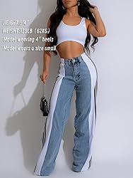 Angsuttc Womens Jeans with Patchwork Stripes High