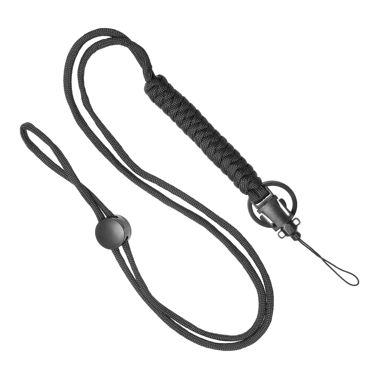 PATIKIL 23.6 Inch Paracord Lanyard, Braided Lanyard Necklace Keychain Adjustable Badge Lanyard for Keys ID Card Badge Holder, Black
