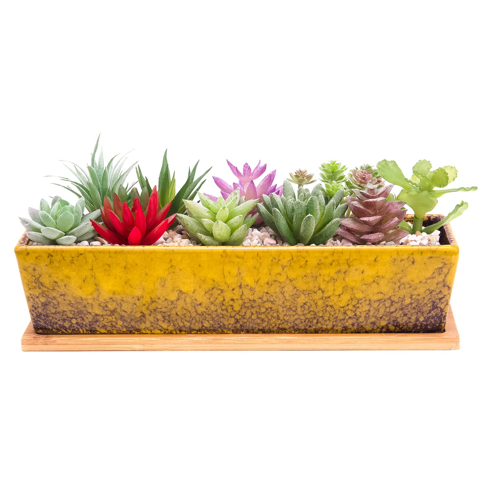 ARTKETTY Succulent Plant Pots, 30 CM Long Rectangle Succulent Plant Pots with Drainage Tray, Large Ceramic Cactus Flower Plants for Indoor/Outdoor Plants Shallow Bonsai Window Box Home Decor