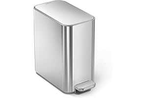 simplehuman Small Bathroom Trash Can with Lid, Stainless Steel Waste Basket, 5 Liter / 1.3 Gallon, Brushed