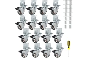 GCFOIR 1.5 Inches Side Mount Caster Wheels Set of 16 L-Shaped Rubber Locking Swivel Casters Heavy-Duty Double Plate Castor with Brake Industrial Metal Wheels for Workbench, Furniture, Cabinet, Woodbox