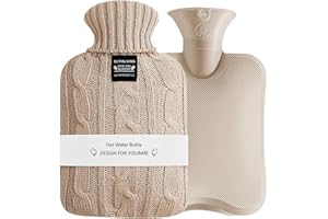 OliviaLiving Hot Water Bag Hot Water Bottle 2 Liters Heat Up and Refreezable Hot Cold Pack with Knit Cover for Pain Relief Ho