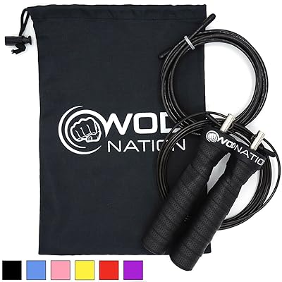 WOD Nation Attack Speed Jump Rope - Adjustable Jumping Ropes - Unique 2 Cable Skipping Workout System - 1 Thick and 1 Light 10' Cable - Perfect for Double Unders - Fits Men and Women