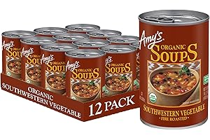 AMY'S Amy’s Soup, Vegan Fire Roasted Southwestern Vegetable Soup With Organic Black Beans, Gluten Free, Canned Soup, 14.3 Oz (12 Pack)