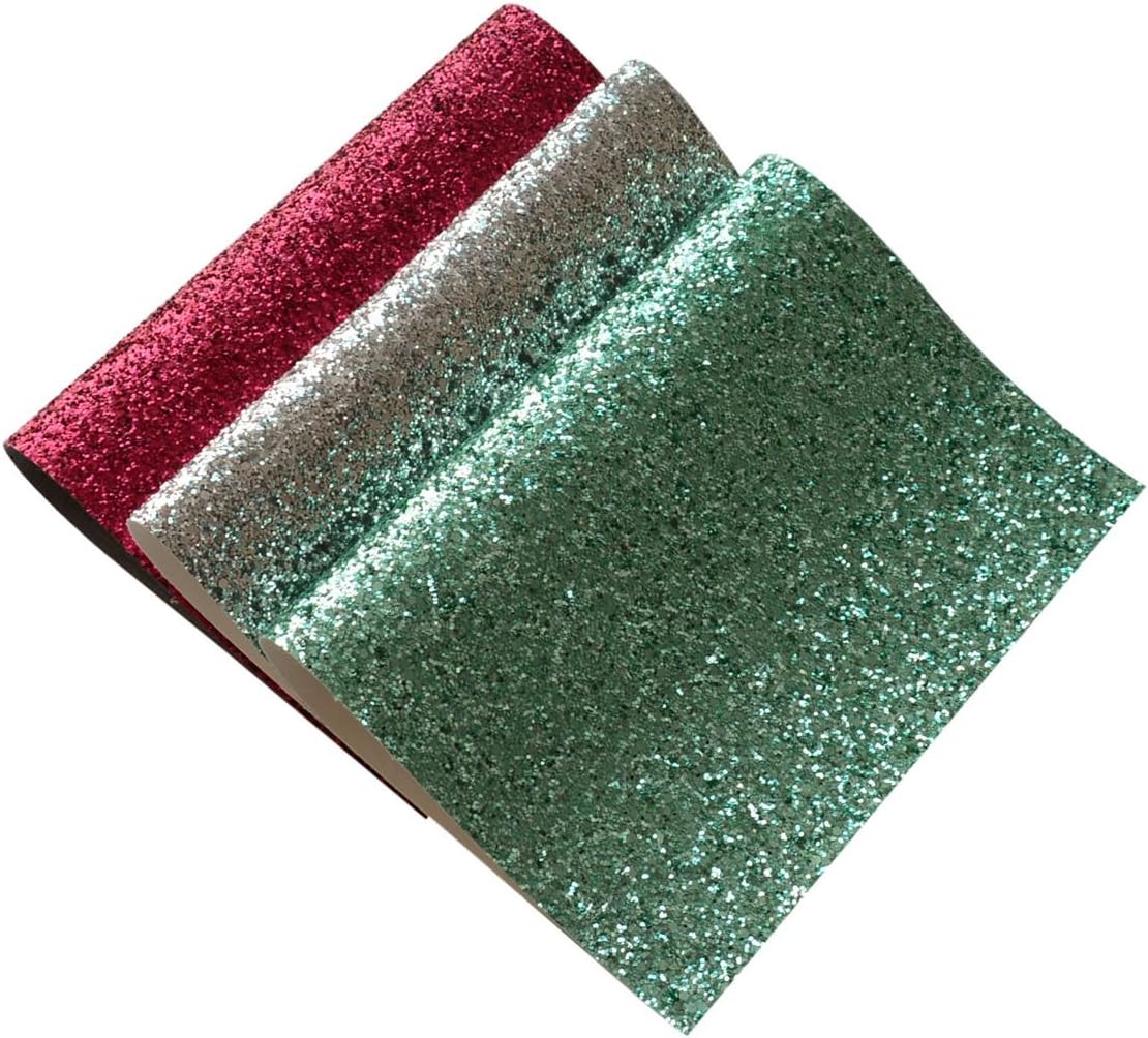 Chunky Glitter Fabric Sheets- 3 Pieces of Assorted Colors 8" x 12" Shiny Thick Canvas Fabric Sheets for Bag Making, Hat Making, Hair Crafts Making, Jewelry Making, Sewing, Shoe Making (Mix Color-2)
