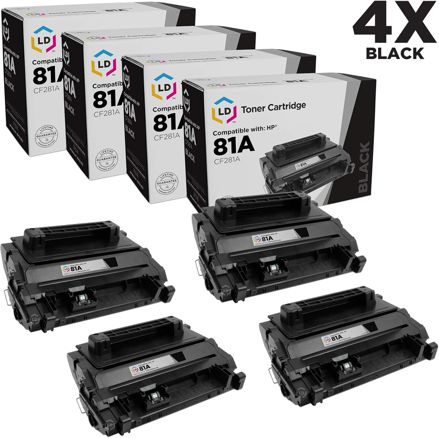 LD Compatible Toner Cartridge Replacement for HP 81A CF281A (Black, 4-Pack)