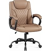 Misolant Office Chair, Executive Desk Chair, PU Leather Comfortable Ergonomic Chairs with Fixed Armrest, Adjustable Height, Rocking Function, 360° Swivel Wheels, Brown