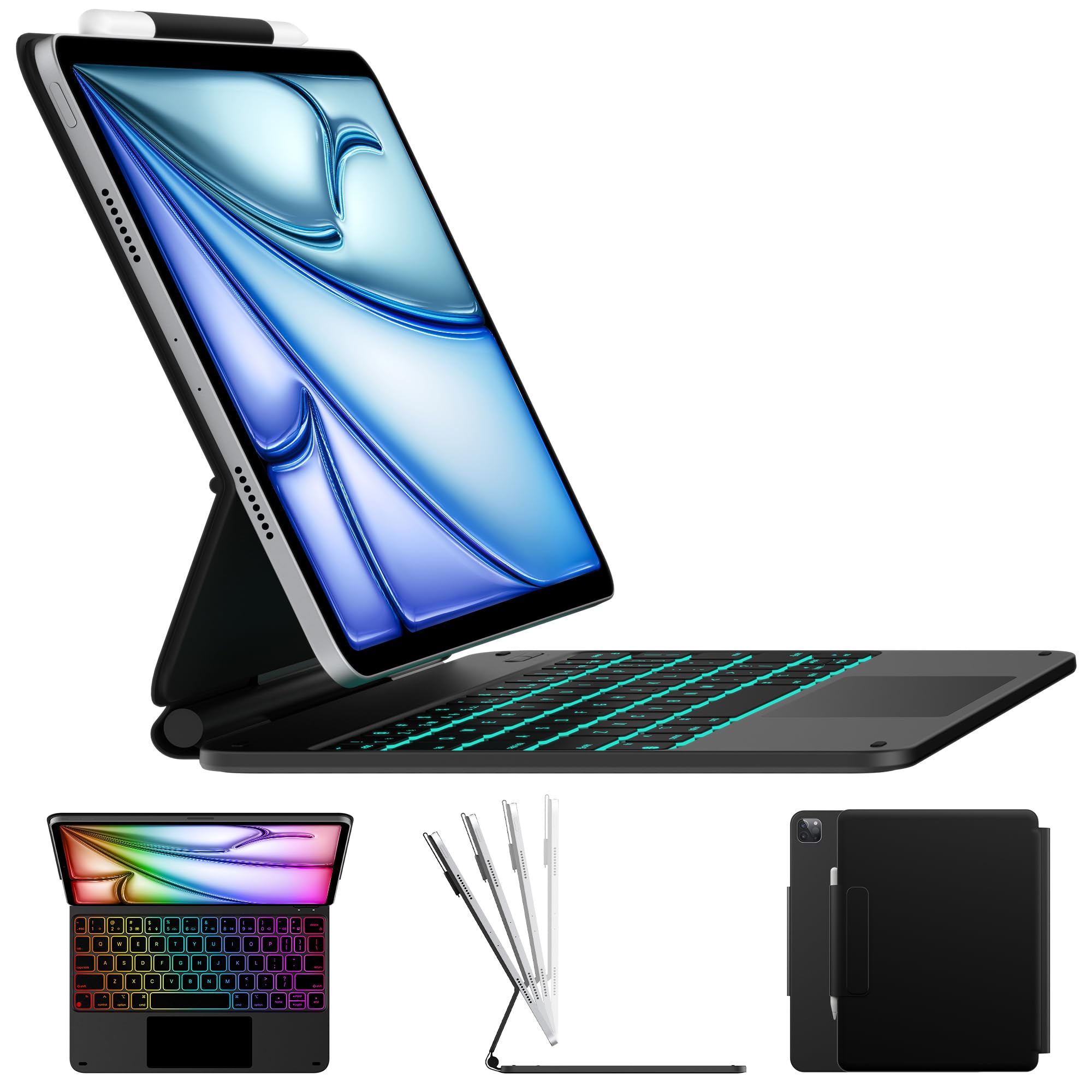 Photo 1 of typecase Edge Keyboard Case for iPad Air 11-inch (M3 2025 / M2 2024) & iPad Pro 11 inch (4th/3rd/2nd/1st Gen), Magic Keyboard for Air 5th/4th Gen, Click-Anywhere Trackpad, 11 Colors Backlight, Black