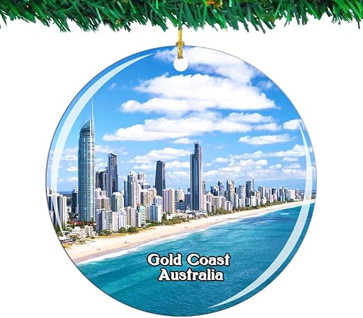 Amazon Weekino オーストラリアサーファーズパラダイスゴールドコーストクリスマスオーナメントシティ旅行お土産コレクション両面 磁器2 85インチ ぶら下がっている木の装飾 ボール おもちゃ