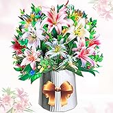 shynek Paper Flower Pop Up Cards, Lilies Flower Bouquet Card 3D Greeting Cards for Mother's Day, Graduation, Anniversary, Birthday, Congratulations, Get Well, Home Decor, with Envelope