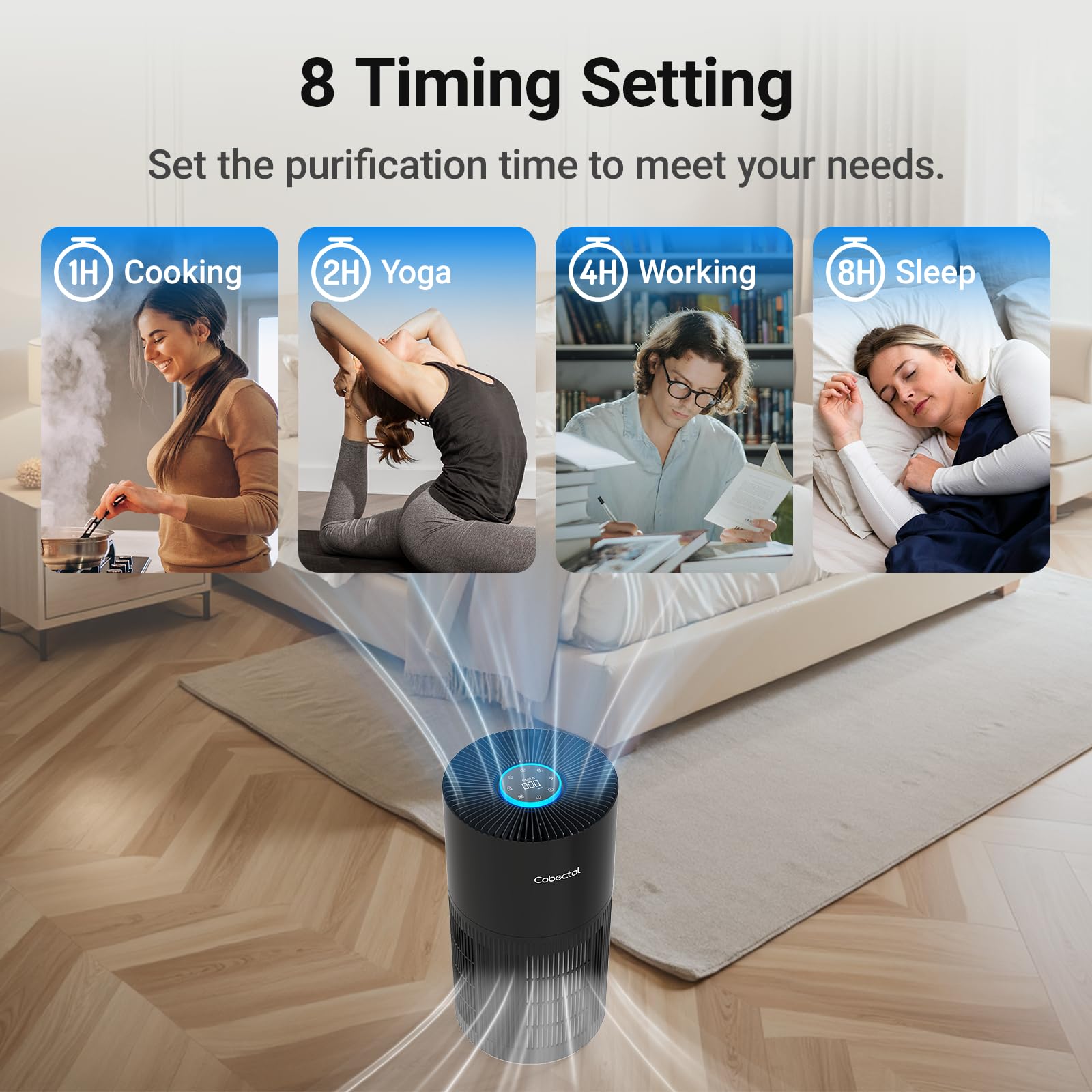 Air Purifiers for Home Large Rooms, Cobectal Air Cleaner with H14 True HEPA 3-in-1 Filter Covers up to 1650ft², Air Quality Sensor, Aroma Function & Sleep Mode, Pet Air Purifier, Black