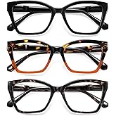 resjok 3Pack Reading Glasses for Women-Blue Light Blocking Readers Fashion Cat Eye Eyeglasses Spring Hinge