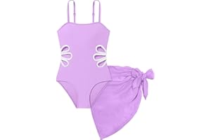TALLWH Girls Swimsuit, Adjustable Straps Cut Out One Piece Bathing Suit with Solid Color Cover Up Skirt Girls' Swimwear