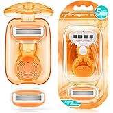 DreamGenius Travel Razors for Women Include 1 Handle and 2 Cartridges, Extra Smooth 5-Blade Travel Essentials Razor with Case for Shaving, Orange