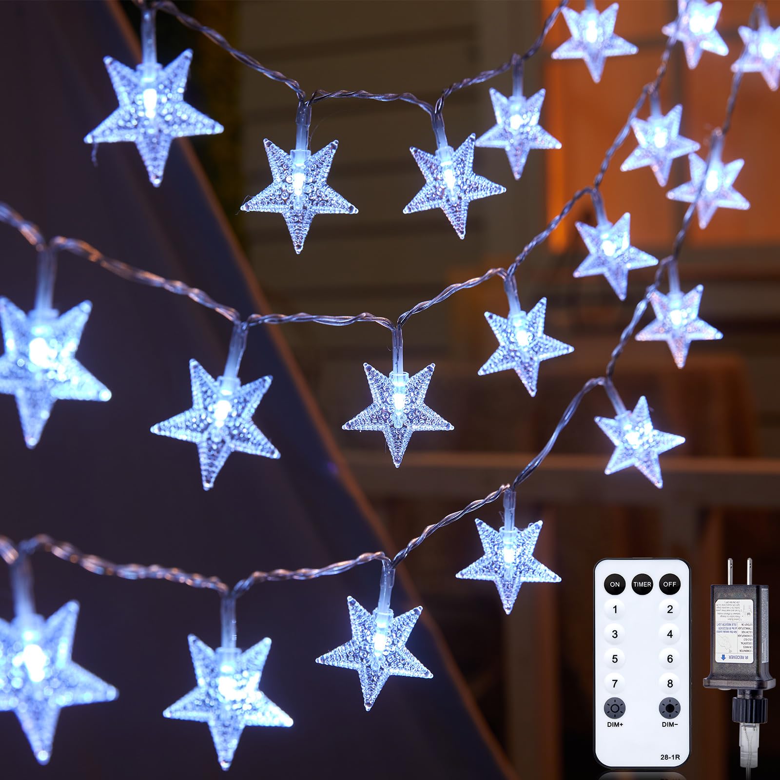 Photo 1 of *************MISSING THE ADAPTER*************
Star String Lights Plug in - 33 ft 100 LED Star Fairy String Lights with Remote and Timer, 8 Modes Waterproof for Bedroom Tent Loft Bed Window Backyard Patio Porch Balcony Staircase Party, White