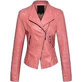 chouyatou Women's Casual Collarless Cropped Pu Leather Biker Jacket