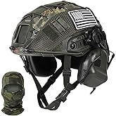 TUMHUTS Tactical Helmet with Headset,Adjustable Helmet with Helmet Cover and Fcae Mask for Cosplay Military Tactical Airsoft Gear