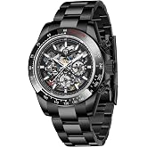 HaiQin Pagani Design PD1777 Men Automatic Mechanical Watch, Rainbow Bezel | hollow skeleton dial, stainless steel Strap,Waterproof ,luminous, for men daily business casual wear