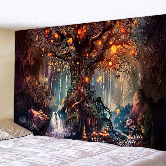 Wandteppich XXL Wald Design - 350x256cm Polyester Wandbehang Für Wohnzimmer