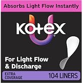 Kotex Flat Liners, Light Absorbency, Extra Coverage, 104 Count | Xpress Dri Core, Sweat &amp; Discharge Protection, Made Without Fragrance, Elemental Chlorine Free, Feel Clean and Fresh-