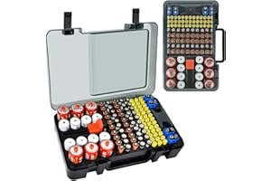 Battery Organizer Storage Case with Tester Checker. Batteries Holder Box Container for 120+ AA AAA 9V C D Lithium CR2025 CR16