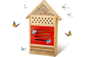 HPAWHOMEPART Insect Hotel Bug House, Hanging Insect House for Bee, Butterfly, Ladybirds, Beneficial Insect Habitat, Weatherproof & Untreated Natural Wooden Bug Hotel Garden Outdoor Garden Decorative