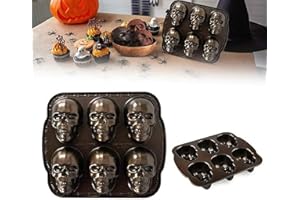 Halloween Skull Baking Pan, 6 Cavities 3D Skull Baking Mold for Pizza, Nonstick Skeleton Head Shape Skulls Pan, Halloween Bak