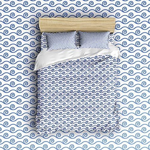 Anzona Lightweight Microfiber Duvet Cover Sets, Wavy Blue Color Pattern Design, Ultra Soft and Easy Care