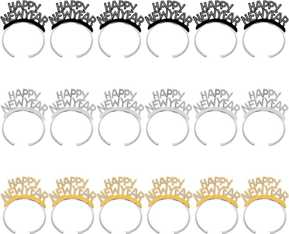 RUIYELE 18Pcs New Year Headbands Set - Glitter Tiara Hair Accessories